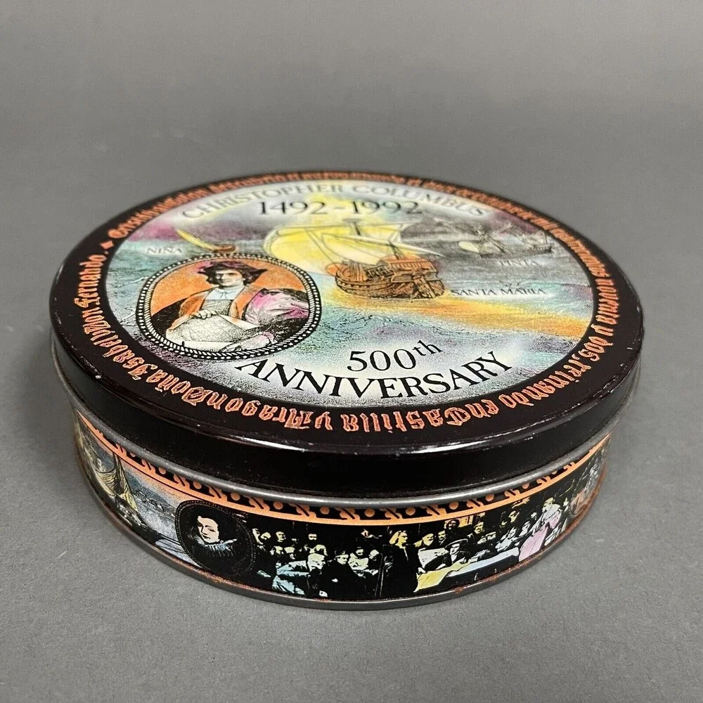 Christopher‎ Columbus 500th Anniversary Round Empty Tin Can 6 1/2